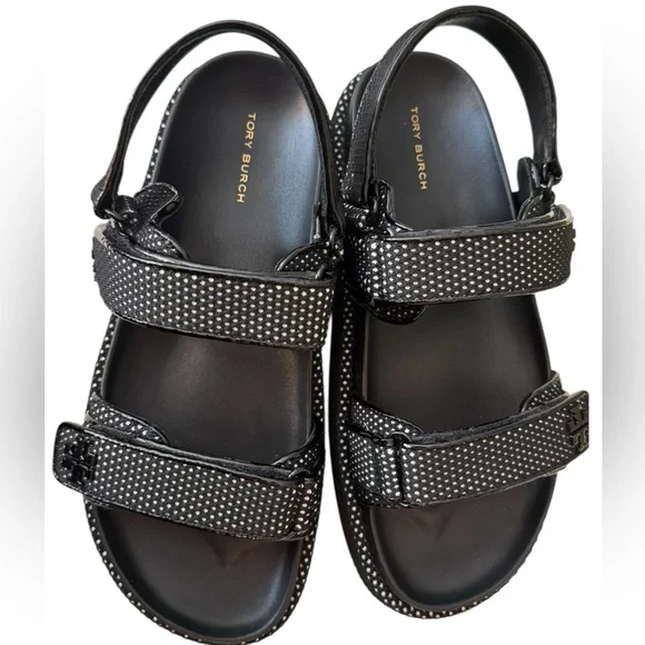 NIB TORY BURCH Kira sport sandal perfect black/ new ivory size 9.5 - Picture 4 of 7